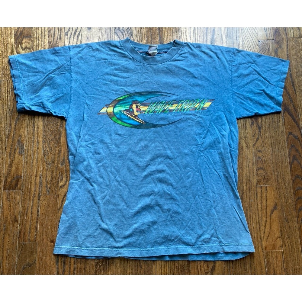 Vintage 90s Looney Tunes TAZ T Shirt Mens XL Surf Wave Shore Break Blue